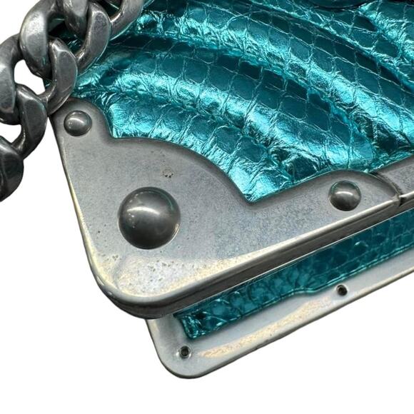 Prada Metallic Snakeskin Bag Cahier Shoulder/Crossbody Ayers Impunture Aqua SHW - Picture 14 of 16